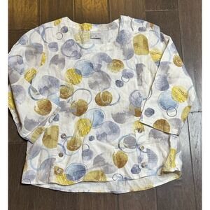 Click by Color Me Cotton CMC Blouse Size Large Polka Dot Printed 100% Linen